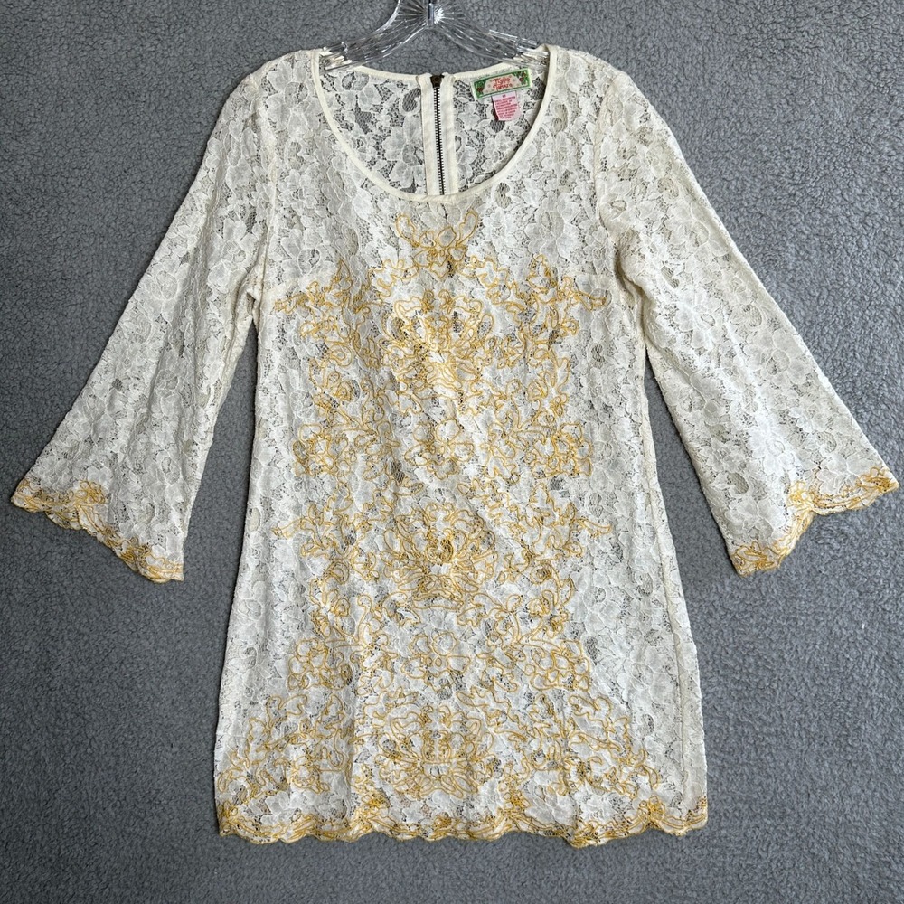 Flying Tomato Mini Dress Womens‎ Medium Ivory Sheer Lace Fairy Cottage Boho Y2K